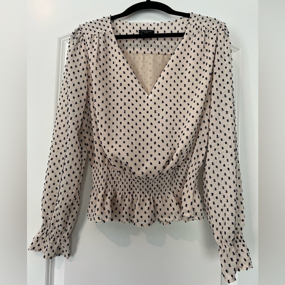 Ann Taylor Tops - NWOT Ann Taylor cream and navy dot blouse, size XSP